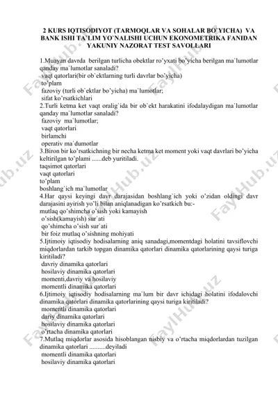 ekonomatrika fanidan yakuniy nazorat test savollari — DOCX