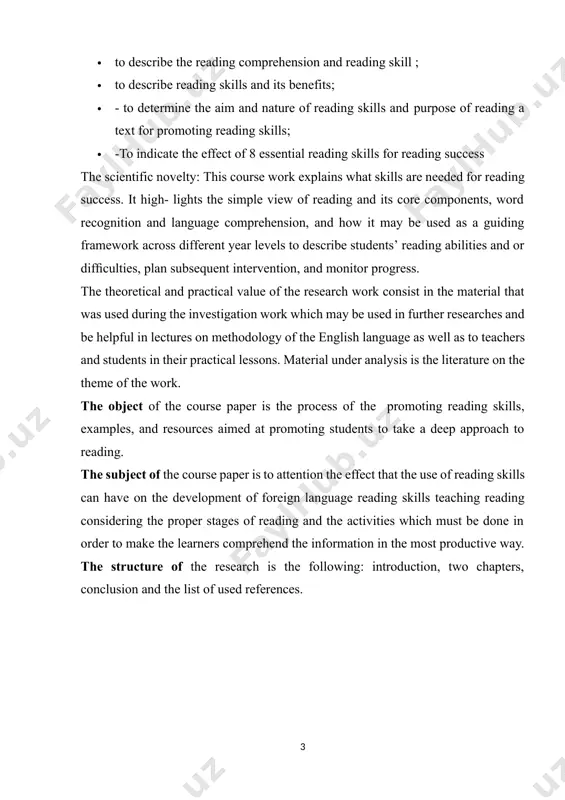 e general features of teaching reading skills 1.1. reading purpose and reading comprehension traditionally, the purpose of learning to read in a language has been to have access to the literature written in that language. in language instruction, reading materials have traditionally been chosen from literary texts that represent «higher» forms of culture. this approach assumes that students learn to read a language by studying its vocabulary, grammar, and sentence structure, not by actually reading it. in this approach, lower level learners read only sentences and paragraphs generated by textbook writers and instructors. the reading of authentic materials is limited to the works of great authors and reserved for upper level students who have developed the language skills needed to read them[footnoteref:1]. the communicative approach to language teaching has given instructors a different understanding of the role of reading in the language classroom and the types of texts that can …