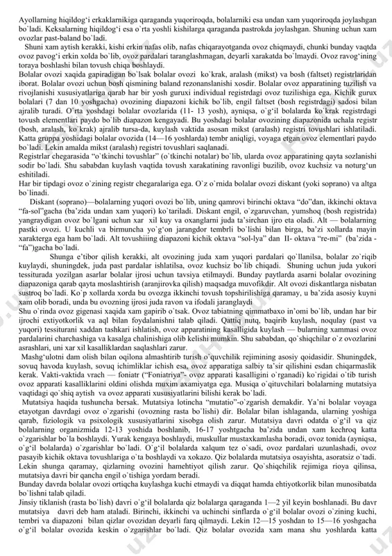 ngi kunda ham o‘z mavqeini yo‘qotgan emas. xx asrda ham rossiya hududida ko‘plab professional xor jamoalari tuzilib, ular keng konsert- ijrochilik faoliyatini olib borgan. davlat rus xori, respublika rus xor kapellasi (keyinchalik a.yurlov nomi berilgan), radio va markaziy televideniye qoshidagi rus qo‘shiqlari xori, peterburg kuylovchilari kapellasi kabilar bunga misol bo‘la oladi. butun dunyoga tanilgan xor dirijorlari — g. dmitriyevskiy, k.ptisa, n.danilin, a.sveshnikov, a.aleksandrov, v.sokolov, a.yurlov, a.yegorov, a.mixaylov, v.minin, m.pyatniskiylar kabilar mazkur san’at rivojlanishiga o‘z ulushlarini qo‘shdilar. xx asrning ikkinchi yarmida xor san’ati va kompozitorlik ijodiyoti yanada yuksaklarga ko‘tarildi. bunga s.prokofyev, d.shostakovich, v.shaporin, m.koval, g.sviridov, v.salmanov, a.lenskiy, v.shebalin, r.boyko, r.shedrin va boshqalarning ijodiy izlanishlarini misol qilib ko‘rsatish mumkin. shu davrda xor ijrochiligida bolalar ovoziga ham katta e’tibor berilib, maktab bazalarida xor studiyalari, xor to‘garaklari, vokal ansambllari tashkil qilindi. har yili o‘tkaziladigan xor festivallari, qo‘shiq bayramlari, bolalar musiqa ijodiyoti festivallari keng ko‘lamda o‘tkazildi. vladimir sokolov, georgiy struve va viktor popov rahbarligidagi bolalar …