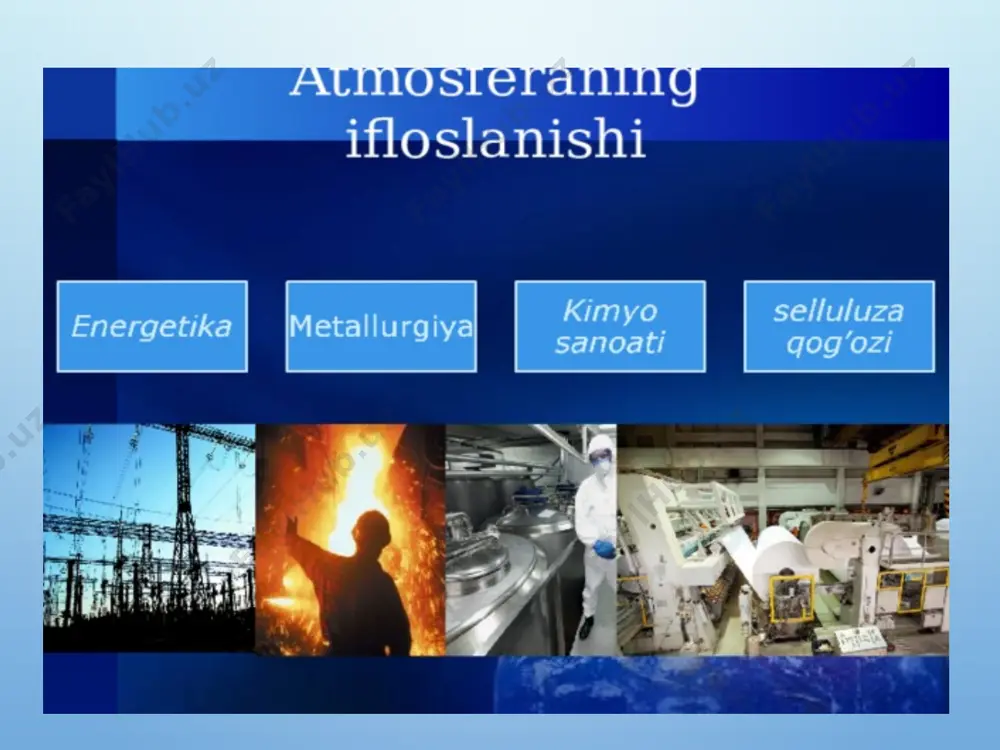 kishilar o‘rtasida asab yurak qontomir, surunkali branxit. nafas qisilishi, o‘pka raki keng tarqalgan. bolalar kasalliklari ortishi kuzatiladi. avtomobildan chiquvchi qo‘rg‘oshin ayniqsa inson salomatligiga katta ta’sir ko‘rsatadi. atmosfera havosining zaharli gazlari o‘simlik va hayvonlarga zarar yetkazmokda. oltingugurt. ftorli vodorodli, xlorli, qo‘rg‘oshinli moddalar o‘simlikning nobud bo‘lishiga, hosilining pasayishiga va fotosintezning intensivligining pasayishiga olib keladi. shu bilan birgalikda havodagi bu zaharli gazlar kislotali yomg‘irlarga sabab bo‘lmokda. ayrim hududlardagi havoning harakatsiz turib qolish inversiya oqibatida kuzatiladikgan zaharli tuman smoglar inson sog‘ligiga o‘ta salbiy ta’sir ko‘rsatadi. tuman fotokimyoviy smoglarga aylanib, ya’ni transport va sanoat chiqindi gazlarining quyosh nurlari ta’sirida reaksiyaga kirishib xavfli birikmalarni hosil qilishi tushuniladi. jumladan formaldegidning va boshqa moddalarni hosil bo‘lishi. tutunlar yorug’likni to‘sib qolishiga sabab bo‘ladi. havodagi chang zarrachalari ultrobinafsha nuralarini o‘zida tutib qolishi oqibatida ularni erga tushishini kamaytiradi. changli chiqindilar havoda turib qolishi aerodisperss tizimini keltirib chiqaradi. aerodisperss tizimi havodagi chang zarrachalarining yoyilgan holatidir. biotexnologiya yordamida qattiq va suyuq chiqindilarga ishlov …