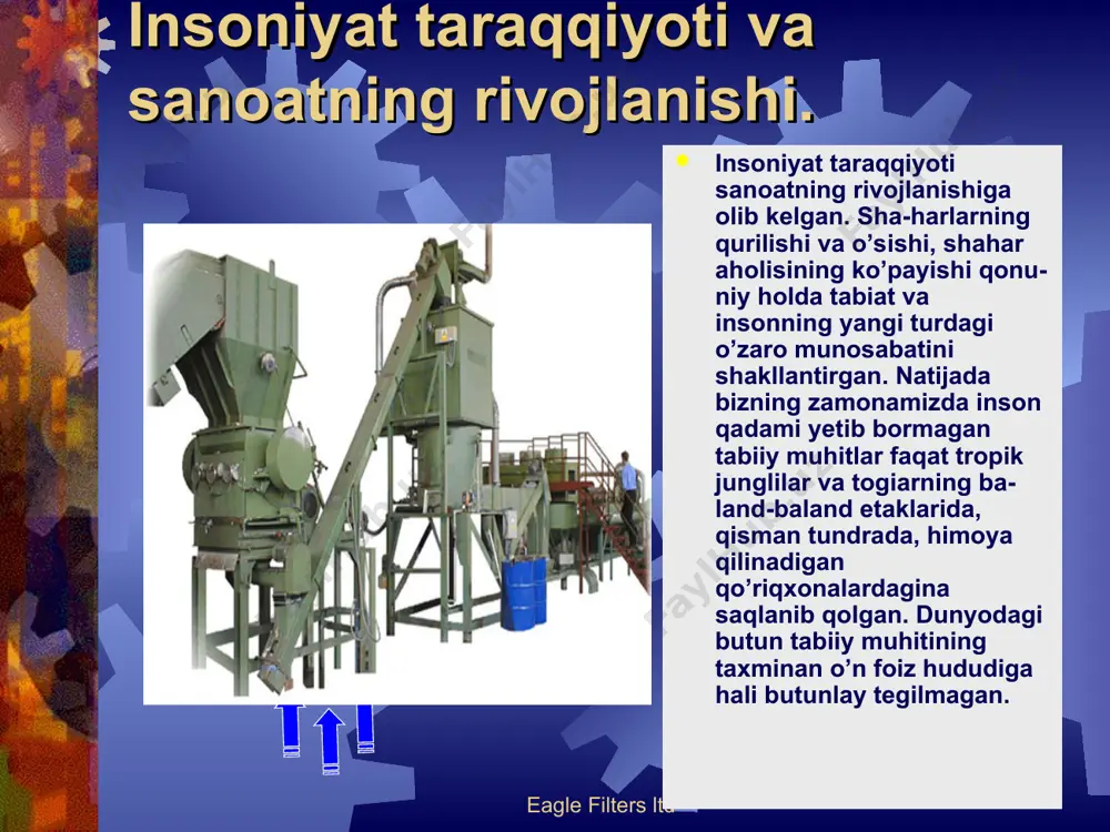 a chiqindilarni qayta ishlash uchun yangi texnologiyalar joriy qilinmoqda. ayrim davlatlarda esa yelim xaltalardan voz kechilyapti. xullas, bu borada ma’lum yutuqlarga erishilayapti ham. ammo shunga qaramay, muammolar hali-hanuz to‘laligicha o‘z yechimini topmagan. yevropada chiqindilarni ajratish amaliyoti o‘tgan asr­ning 80-yillarida faollasha boshlagan. germaniya bu borada yetakchi mamlakat sanaladi. bu yerda chiqindilarni to‘playdigan va qayta ishlaydigan alohida sanoat tarmog‘i mavjud. eagle filters ltd eagle filters ltd mazkur korxonalarda tashish, yig‘ish, ortish, taxlash va saralash ishlari tegishli tartibda olib boriladi. bu jarayon “maxsus politsiya” xodimlari tomonidan nazorat qilinadi. nemis xalqini bu sohadagi yutug‘i ularning azaldan atrof-muhitga nisbatan oqilona munosabatda bo‘lishi, ekologiya muhofazasi va inson salomatligi masalasiga jiddiy ahamiyat berishidadir. qolaversa, turli mamlakatlarda chiqindilarni to‘p­lash va saralashda har xil samarali usullardan foydalaniladi. masalan, ger­maniyada ularni qayta ishlashga topshirgan o‘smirlar moddiy rag‘batlantiriladi. gollandiyada esa chiqindini saralash dasturida faol ishtirok etganlarga kommunal to‘lovlarni to‘lashda qator imtiyozlar beriladi. yaponiyada ro‘zg‘or chiqindilarini tozalab saralaydigan yuqori texnologiya ishlab chiqilgan. …