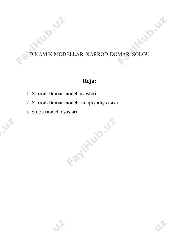 uchun, \(v = 3\) bo'lsa, bu har 3 birlik kapital sarmoyasi bir birlik qo'shimcha output hosil qiladi degani. xarrod-domar modelining asosiy ta'rifi investitsiya foizi va kapital-output koeffitsienti orqali o'sish darajasini tushuntiradi. iqtisodiyotda yuqori o'sish sur'atiga erishish uchun investitsiyalarning ko'p foizi talab etiladi yoki kapital-output koeffitsienti past bo'lishi kerak (bu samarali sarmoya demakdir). model iqtisodiy o'sish darajasini matematik jihatdan ifodalagan bo'lsa-da, u bir qancha cheklovlarga ega: 1. xarrod-domar modelida texnologik o'zgarish va innovatsiya kabilar e'tibordan chetda qoladi. iqtisodiy rivojlanish uchun faqat sarmoya etarli bo'lmaydi, balki texnologiyalar, ishchilarning malakasi kabi omillar ham zarurdir. 2. model sobit koeffitsientlar (s, v) ni asos qilib oladi, ammo amaliy hayotda ular o'zgarib turishi mumkin. xarrod-domar modeli ko'plab rivojlanayotgan mamlakatlarga iqtisodiy siyosatni ishlab chiqishda yo'naltirish berishi mumkin. ayniqsa, sarmoya jalb qilinishi yoki mavjud kapital samaradorligini oshirish orqali iqtisodiy o'sish qay darajada ta'minlanishi mumkinligi haqidagi qoʻshimcha tahlillar ularni qiziqtirishi mumkin. model xxi asr o'rtalariga kelib o'rniga boshqa murakkabroq …