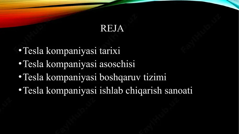 b, dunyoda keng tarqalgan. avtomobil sanoati va energiya sohasidagi ta'siri tesla inc. avtomobil sanoati va energiya sohasida katta ta'sir qoldirgan. uning innovatsion mahsulotlari, avtomobil sanoati va energiya sohasini o'zgartirib, yangiliklar kiritgan. bu, sanoat sohasida o'ziga xos joy egallagan. teslaning tashkil etilishi 1 tesla inc. tarixi - tesla inc. 2003-yilda elon musk tomonidan tashkil etilgan, yangi energiya texnologiyalari va avtomobil sanoati sohasidagi qadriyatli kompaniya. 2 tesla inc. yaratuvchi - elon musk, tesla inc.ning asoschisi va bosh rahbari, yanada elektr tezlikli avtomobillar va boshqa innovatsion texnologiyalar sohasidagi liderdir. 3 sanoat sohasiga ta'sir - tesla inc.ning innovatsion texnologiyalari va qadriyatli amaliyotlari sanoat sohasini o'zgartirib, energiya sektoridagi muhim o'zgarishlarga sabab bo'lgan. elon musk va tesla elon musk 2004-yilda tesla motors kompaniyasini qurdi. bu kompaniya yangi energiya texnologiyalari va avtomobil sanoati sohasida innovatsiyalar kiritdi. avtomobil sanoati va energiya sohasiga katta ta'sir qildi. teslaning energiya sohasidagi o'rni 1 tesla inc. tarixi tesla inc. 2003-yilda elon musk …