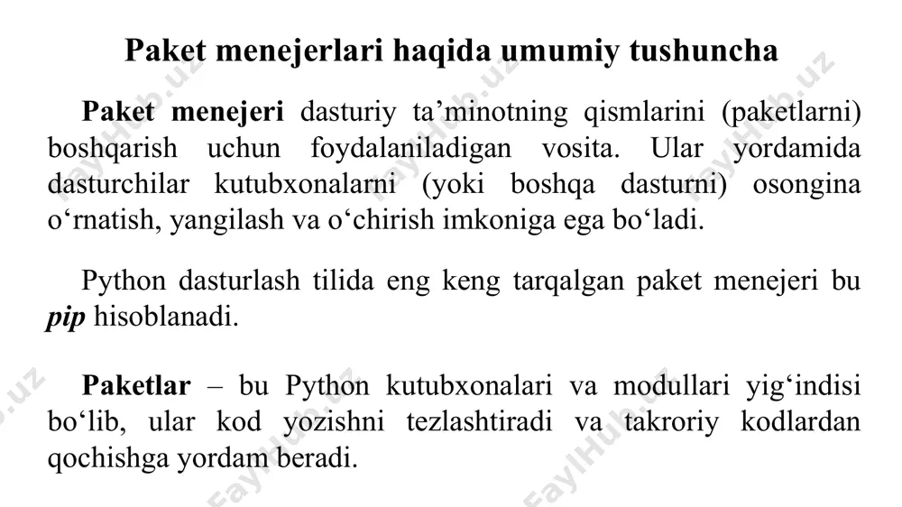 paketlar bilan ishlash: pip va pipenv vositalari - Page 3