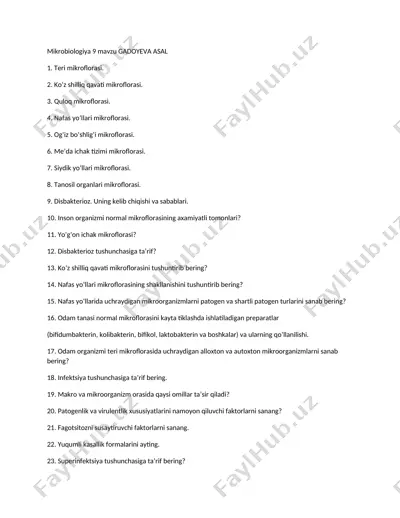 mikrobiologiya 9 mavzu gadoyeva asal — DOC
