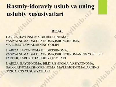 rasmiy-idoraviyuslub va uning uslubiy xususiyatlari — PPTX