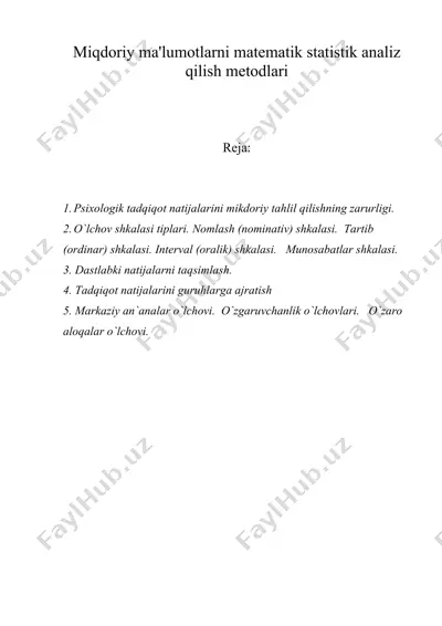 miqdoriy ma'lumotlarni matematik statistik analiz qilish metodlari — DOC
