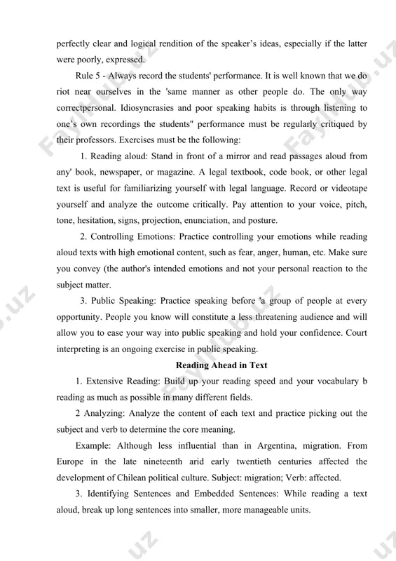 ed and your vocabulary b reading as much as possible in many different fields. 2 analyzing: analyze the content of each text and practice picking out the subject and verb to determine the core meaning. example: although less influential than in argentina, migration. from europe in the late nineteenth arid early twentieth centuries affected the development of chilean political culture. subject: migration; verb: affected. 3. identifying sentences and embedded sentences: while reading a text aloud, break up long sentences into smaller, more manageable units. example: juvenile delinquency, which is seen most often among minority youths in urban ghettoes, cannot be attributed to the urban environment alone, as it plagues the suburbs as well. three separate sentences are embedded in this complex sentence. a juvenile delinquency is seen most often among minority, youths in urban ghettoes. b. it cannot be attributed to the urban environment alone. c. it plagues the suburbs …