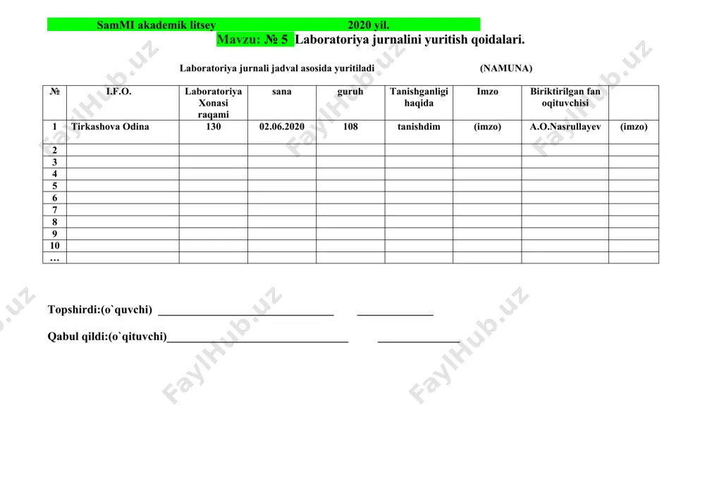 laboratoriya jurnalini yuritish qoidalari - Page 5