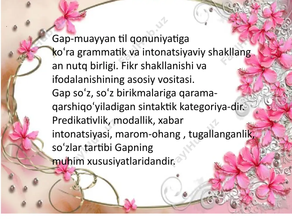 ngi ikkitasi "va" bog’lovchisi yordamida birikadi va bu bog’lovchi sanashning tugallanganligini ko’rsatadi. murakkab qo’shma gapning deyarli barcha turlari — teng qismli, ergash qismli qo’shma gapning hamma turlari (ergash gapning bosh gapga ketma-ket birikuvchi turidan tashqari)uyushib kelish xususiyatiga ega. sodd,a gapning uyushiq bo’laklarini, o’rni bilan, umumlashtiruvchi bo’laklar umumlashtirib, izohlab keladi.qo’shma gapning uyushiq qismlarini esa umumlashtiruvchi gap (umumlashtiruvchi qism)lar umumlashtirib keladi. ………………………………………….. bu umumlashtiruvchi gaplar umumlashtirish bilan birga, xulosalash, yakunlash mazmunini ham ifoda etadi. yana shuni ham qayd qilish kerakki, sodda gapning uyushiq bo’laklarini faqat umumlashtiruvchy bo’laklar umumlashtirib keladi. qo’shma gapning uyushiq qismlarini esa umumlashtiruvchi gap bilan bir qatorda, umumlashtiruvchi bo’lak ham umumlashtirib keladi. jumladan, "...o’zi kim, turmushi qanday, ota-onasi bormi, xotini qanday xotin — bularning hammasini juda so’rab bilgisi keldi-yu, so’ramadi" (a.muxtor). uyushuvchi va umumlashtiruvchi elementlarning bitta qurilma ichida bo’lishi shart emas. jumladan, yuqoridagi misolni ikkita gap shakliga keltirsak ham, umumlashtiruvchi bo’lak umumlashtiruvchi bo’lakligicha qolaveradi: ... o’zi kim, turmushi qanday, ota-onasi …