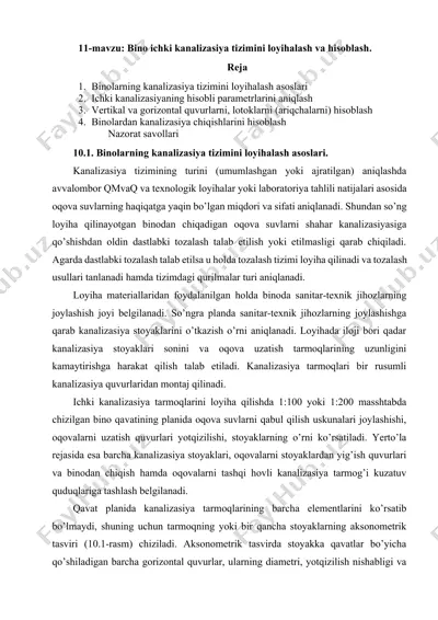 bino ichki kanalizasiya tizimini loyihalash va hisoblash — DOCX