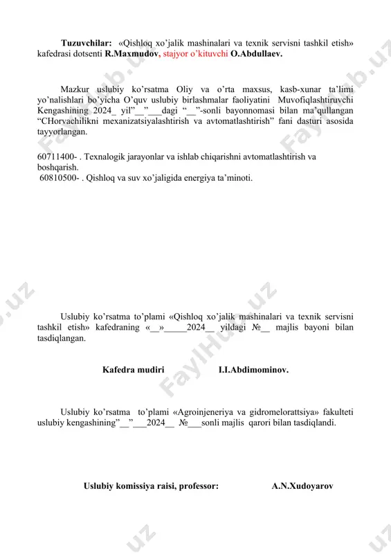 ar va kunjaralarni maydalash uchun mo’ljallangan bo’lib, shuningdek, kontsentratozuqa tayyorlaydigan ozuqa tsexlaridagi potok liniyalarda qo’llanishi mumkin. maydalagich (1-rasm) rama 14 va unga maydalash barabani bilan maydalash kamerasi kojuxi 3, ventilyator 4, don bunkeri 12, shlyuzli berkitgich 6 bo’lgan tsiklon 7, elektr dvigatel 13, to’g’ri va teskari yo’nalishli truba uzatgichlardan 8 tuzilgan. maydalagich donning optimal uzatish miqdorinianiqlash uchun ampermetr-indikator 11 bilan jixozlangan. maydalash kamerasi quyma cho’yan stanina 15 (2-rasm), podshipnik 2 qopqoq shaklida yasalgan ketingi devorchadan iborat. maydalash kamerasining yon devorlari 3 staninaga 15, boltlar bilan qattiq maxkamlangan. maydalash kamerasining sharnirli tashlama qopqog’i quti shaklida yasalgan bo’lib, uning yon devorchalari tirqishga chiqib turuvchi stanina yon devorlari orasiga kirib turadi va staninaga quluf vositasida tortib turiladi. cho’yandan yasalgan ikkita qovurg’ali dekalar 5, staninaning ichki yuzasiga qattiq maxkamlangan. 1-rasm. kdm-2 bog’gachali maydalagich. 1- taqasimon truba, 2-trubacha, 3-maydalash kamera korpusi, 4-ventilyator, 5-maydalangan ozuqani tushiri 2- 7sh trubasi, 6-shlyuzali zatvor, 7-tsiklon, 8-truba uzatgichlar, 9-filtrli havo …