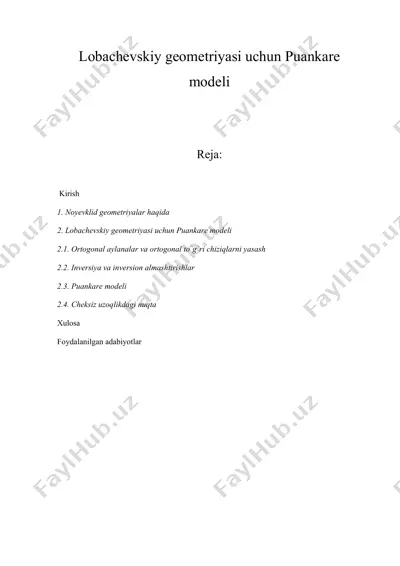 lobachevskiy geometriyasi uchun puankare — DOC