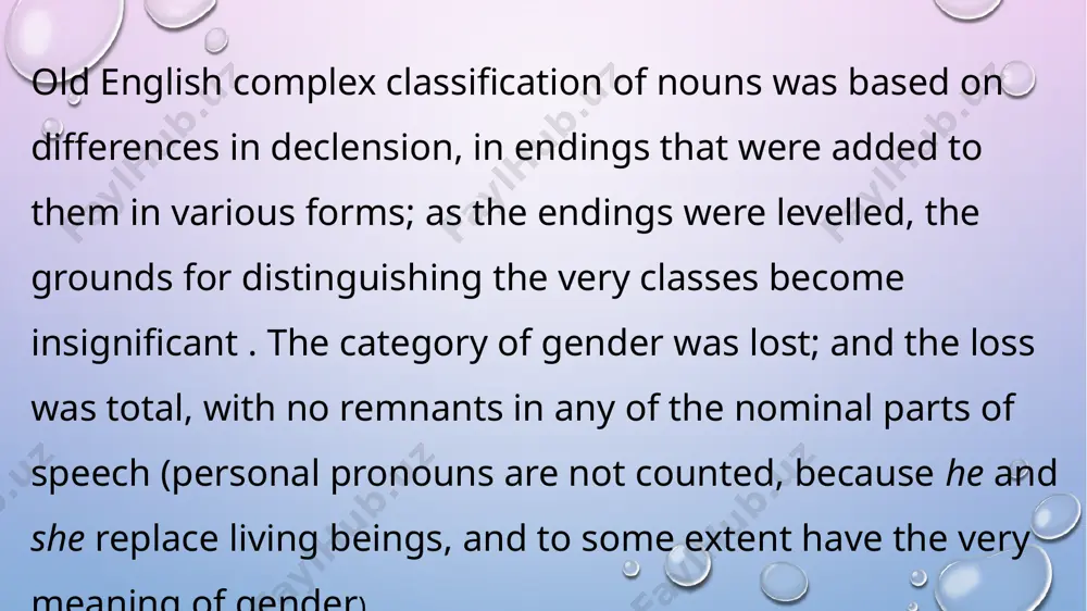 definiteness of the noun, that is suchas was already known or was mentioned before, was supplemented by tha weakened form of the numeral an (one) and now was used to render this meaning of indefiniteness, a person or thing unknown or unmentioned. this part of speech contains only two words - the from reduced and an, from the numeral an. the paradigm of the adjective in middle english is simplified drastically. the endings become scarce. the category of gender is lost, for the nouns no longer have it. the adjective no longer agrees with the noun in case, the only remaining endings being - the plural form having the ending -e and the remains of the weak declension, the weak form (the one preceded by an article) -e young kniht /the younge kniht younge knihtes/the younge knihtes the younge girles of the diocise (weak, plural) (the young girls of the …