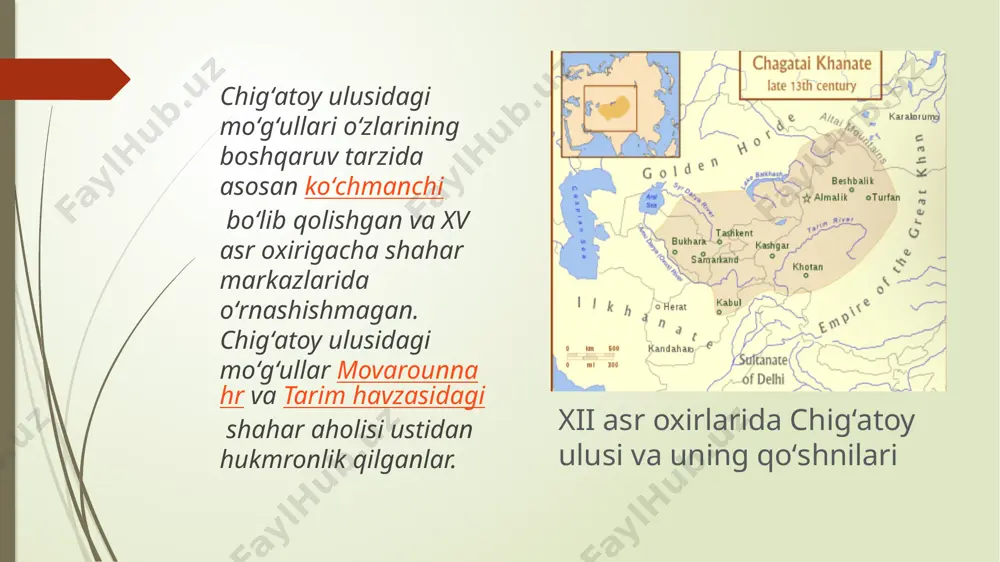 lan birgalikda tojiklarning etnografik guruhlaridan biri boʻlib, o'ziga xosliklarini saqlab kelishgan. garchi chigʻatoyxon moʻgʻul boʻlgan boʻlsa ham chigʻatoy tojiklarining kelib chiqishi nomaʼlumligicha qolmoqda. image1.png image2.png image3.png image4.png /docprops/thumbnail.jpeg