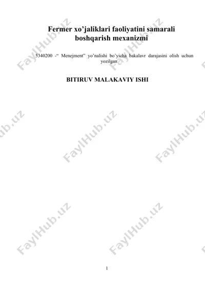 fermer xo’jaliklari faoliyatini samarali boshqarish mexanizmi — DOCX