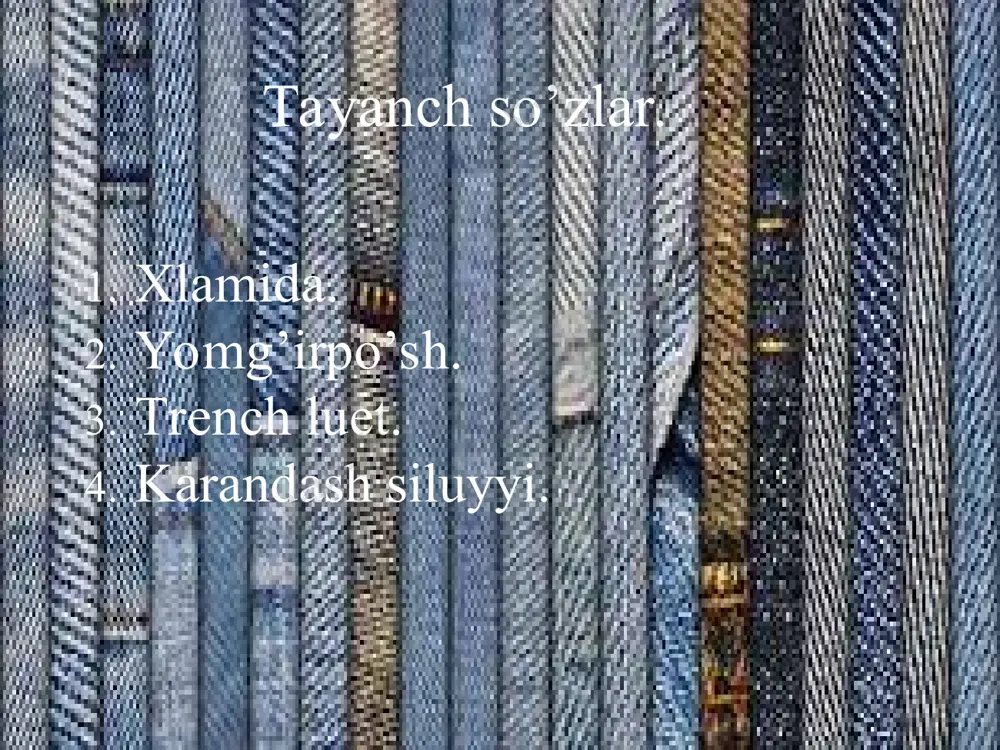 b chiqqan. qadim zamonlarda qo’y junidan tikilgan kalta plashlar mashhur edi. qadim shotlandiyadi kapishonli plashlar kiyishgan. xristian dini paydo bo’layotgan vizantiyada “xlamida deb nomlanadigan uzun plashlar modda bo’lgan davrlar davomida plashlar faqat himoya vazifasini bajaribgina qolmay u bezak sifatida kiyilgan, vaqt o’tib har xil fasonlar paydo do’lib plashlar dabdabali kiyimga aylangan. vaqti 80 minut talabalar soni 24ta o’quv mashg’uloti turi nazariy mashg’ulot amaliy mashg’ulotning rejasi 1.jinsi matosi haqida ma’lumot. 2.plash haqida ma’lumot. 3.ayollar plashining turlari. o’quv maqsadlari: ta’limiy: jinsi manosidan ayollar plashi haqida nazariy bilimlarni berish . tarbiyaviy: talabalarga bilim malaka ko’nikmalar berish va estetik tarbiya berish. rivojlantiruvchi: talabalarni fanga bo’lgan qiziqishlarini rivojlantirish va mustaqil bilimlarni shakllantirish. pedagogik vazifalar: -talabalarga jinsi bilan tanishtirish; -talabalarga har bir darsga faol qatnashish haqida ma’lumotlarni yetkazish; -talabalarga jinsi matosidan ayollar plashi bo’yicha nazariy bilimlar berish; -talabalarda aqliy imkoniyatlarini shakllantirishga yordam berish; - nazariy darsni o’tkazish orqali talabalarga ko’rgazmali taassurot uyg’otish; -talabalarni tarqatma materiallar bilan …