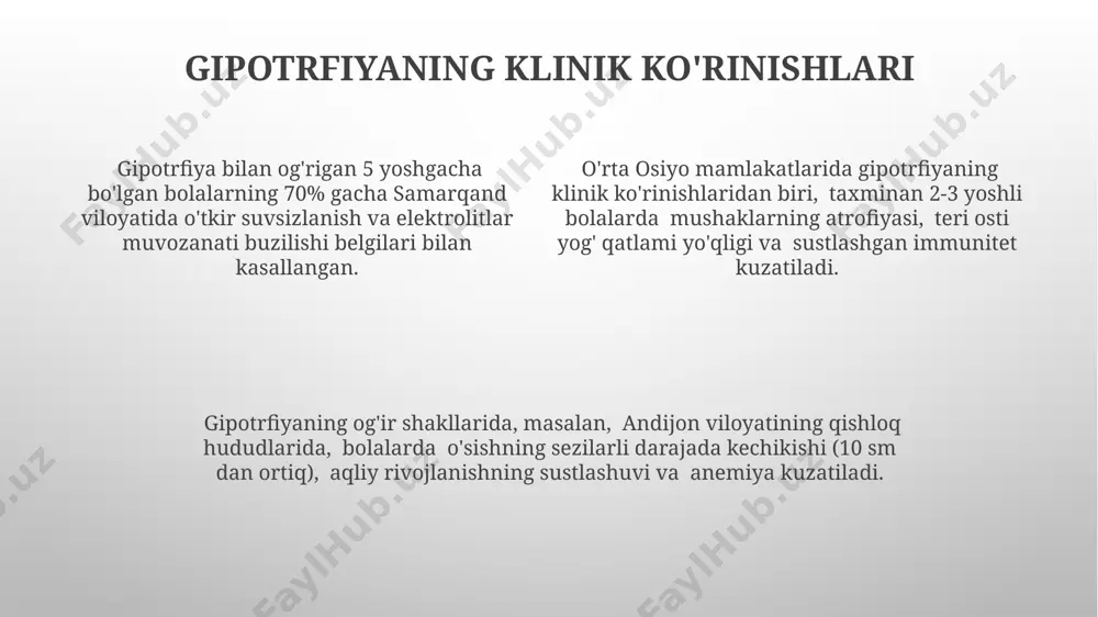 ida o'tkazilgan tadqiqotlar shuni ko'rsatdiki, kunlik 1000-1200kkal va 50-60 gramm oqsil iste'moli, ayniqsa, o'sayotgan bolalar uchun protein va energiya tanqisligini oldini olishda juda muhim rol o'ynaydi. oziqlantirishni yaxshilash uchun kuniga kamida 5 marta, har bir ovqatda 15-20 gramm oqsil va 200-300kkal energiya miqdorini ta'minlovchi mahsulotlarni, masalan, go'sht, sut mahsulotlari va loviya kabi o'simlik oqsillarini iste'mol qilish tavsiya etiladi. jahon sog'liqni saqlash tashkilotining tavsiyalariga ko'ra, 6 oygacha bo'lgan chaqaloqlarga ona suti bilan 200kkal/kg dan ortiq energiya miqdori ta'minlanishi kerak, 6 oydan keyin esa qo'shimcha ovqatlar kiritish orqali energiya va oqsil miqdorini oshirish zarur. oqsil va energiya yetishmovchiligining belgilari oziqlanishning yetarli emasligi tufayli, o'rtacha 2 yoshli bola 10 kg dan kam vaznga ega bo'lishi mumkin, bu esa gipotrfiyaning jiddiy shakllariga olib kelishi mumkin. oqsil va energiya yetishmovchiligining alomatlari orasida soch to'kilishi, teri quruqligi va tez-tez kasallanish, masalan, nafas yo'llari infektsiyalari, yiliga 5 dan ortiq marta kuzatilishi mumkin. oqsil va energiya yetishmovchiligi bilan …
