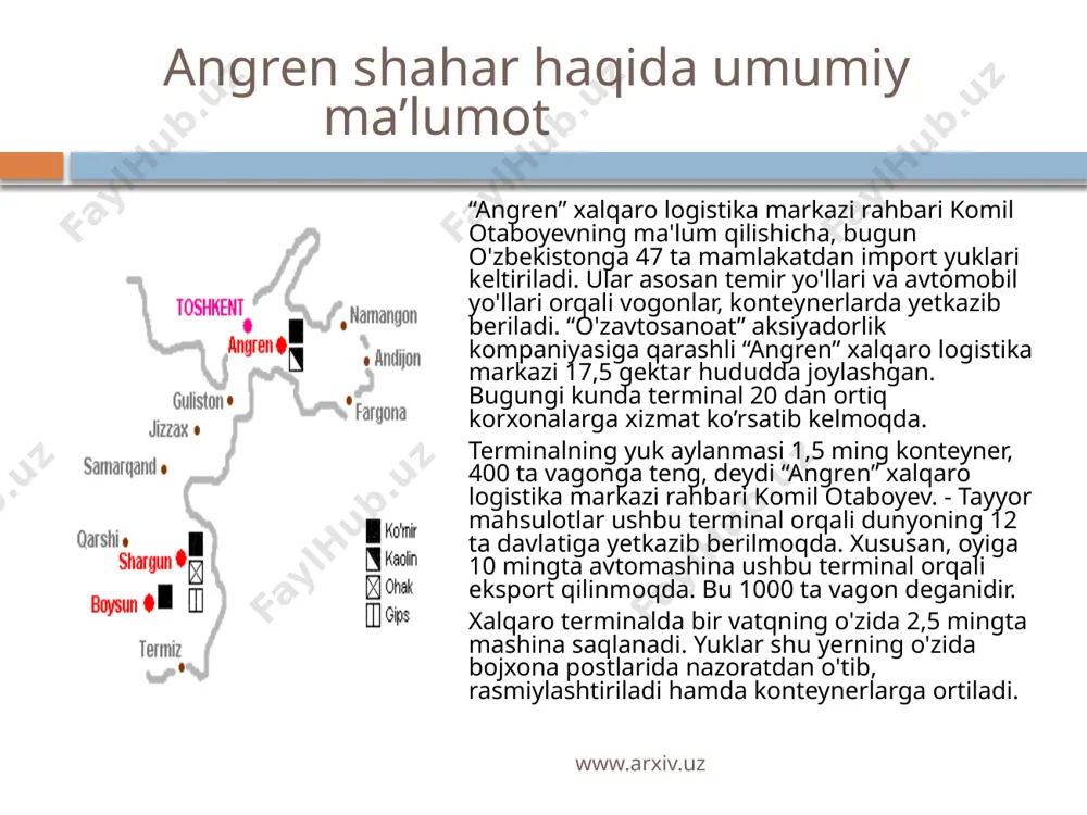 azmasligi, bu esa isitish tizimlari va suv ta'minoti tizimlari uchun juda muhim); - materialning eskirmasligi; - ekologikligi (zararli va toksik birikmalar ajratmaydi) va sog’liq uchun xavfsizligi; - 100% diffuzion o’tkazmasligi tufayli panelli isitish tizimlarida shlam hosil qilishga chidamli; - sog’lik uchun foydali, yuqori bakterisid va bakteriostatik xususiyatlari (ya'ni quvurning ichki yuzasida bakteriyalarning o’sishiga to’sqinlik qiladi); - tashqi estetik ko’rinishi; - e'tiborsiz bo’lish mumkin bo’lgan birikmalarga ichki yuzasi g’adir-budirligining eng past kattaligi va mahalliy gidravlik qarshiligiga yo’qotishlar qiymatlari mis quvurlarining g’adir-budurligi po’lat quvurlarnikiga qaraganda 100 marta past, va polimer quvurlarga qaraganda 4-5 marta past); - ultra siyohrang ta'siridan qo’rqmaydi; - mis quvurlar foydalanib bo’lgandan so’ng to’liq qayta ishlanadi. www.arxiv.uz “angren quvur zavodi” sifat nazorati nazorat va sinovlar tayyorlanadigan joyda ko’chma uskunalar yoki jihozga o’rnatilgan o’lchov vositalari bilan, yoki laboratoriyada bajariladi. ishlab chiqariladigan mahsulotlarning sifatini ta'minlash maqsadida, zavodning analitik laboratoriyasi, keyinchalik iso/mek 17025 tizimi bo’yicha sifat standartini olish uchun zarur bo’lgan kimyoviy …