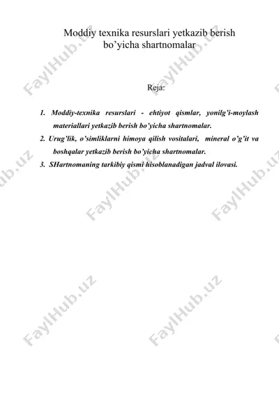 moddiy texnika resurslari yetkazib berish bo’yicha shartnomalar — DOC