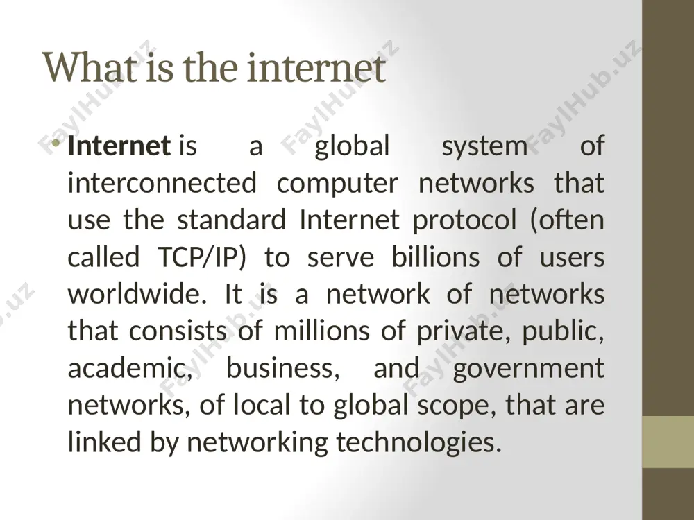 ce shares the same line as the telephone, they can’t be active at the same time. speed: 28k to 56k 2. dsl dsl stands for digital subscriber line. it is an internet connection that is always “on”. uses 2 lines so your phone is not tied up when your computer is connected. there is also no need to dial a phone number to connect. dsl uses a router to transport data. speed: 128k to 8 mbps 3. cable cable provides an internet connection through a cable modem and operates over cable tv lines. there are different speeds depending on if you are uploading data transmissions or downloading. the coax cable provides a much greater bandwidth over dial-up or dsl telephone lines. speed: 512k to 20 mbp. 4. wireless wireless, or wi-fi, does not use telephone lines or cables to connect to the internet. it uses radio frequency. wireless is also …