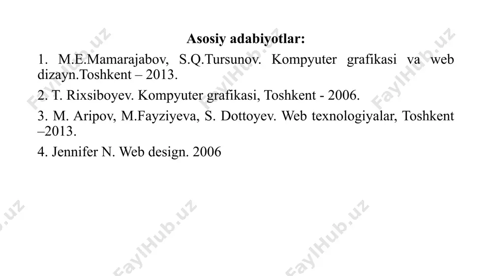 , web – texnologiyalar tasnifi, web – dizaynning uskunaviy vositalari, sayt va portalning tuzilmasini va yaratish texnologiyasi, ta‘limiy internet resurslarini pedagogik loyihalash, ta‘limiy internet resurslarini yaratishda qo‘llaniladigan uskunaviy (dasturiy) vositalarini qo‘llashni bilishi va ulardan foydalana olishi; -sayt va portallar yarata olish, ta‘limiy internet resurslarini pedagogik loyihalash, uskunaviy (dasturiy) vositalardan foydalana olish, matnli va grafikli axborotni web – sahifaga joylashtira olish, intrefaol effektlar yarata olish, web – sahifani internet tarmog‘iga joylashtira olish ko‘nikmalariga ega bo‘iishi kerak. web-saytlarni yaratishda qo'llaniladigan macromedia dreamweaver. macromedia flash, corel draw, adobe photoshop dasturlari va html - gipermatnlarni belgilash tilidan foydalanish imkoniyatlari haqida ma’lumot berilgan. professional dasturlar qatoriga kiruvchi dreamweaver dasturi o'zining barcha im koniyatlari bilan har qanday murakkablik va masshtabdagi websahifalarni yaratish va o‘zgartirishga qodir. u vizual loyihalash (w ys iw y g ) rejimini ta’minlab, dastlabki inatnli web - hujjatlarning juda aniq ishlashi bilan ajralib turadi va katta tarmoqli loyihalarni qo‘llab-quvvatlovchi ichki qurilgan vositalarga ega …