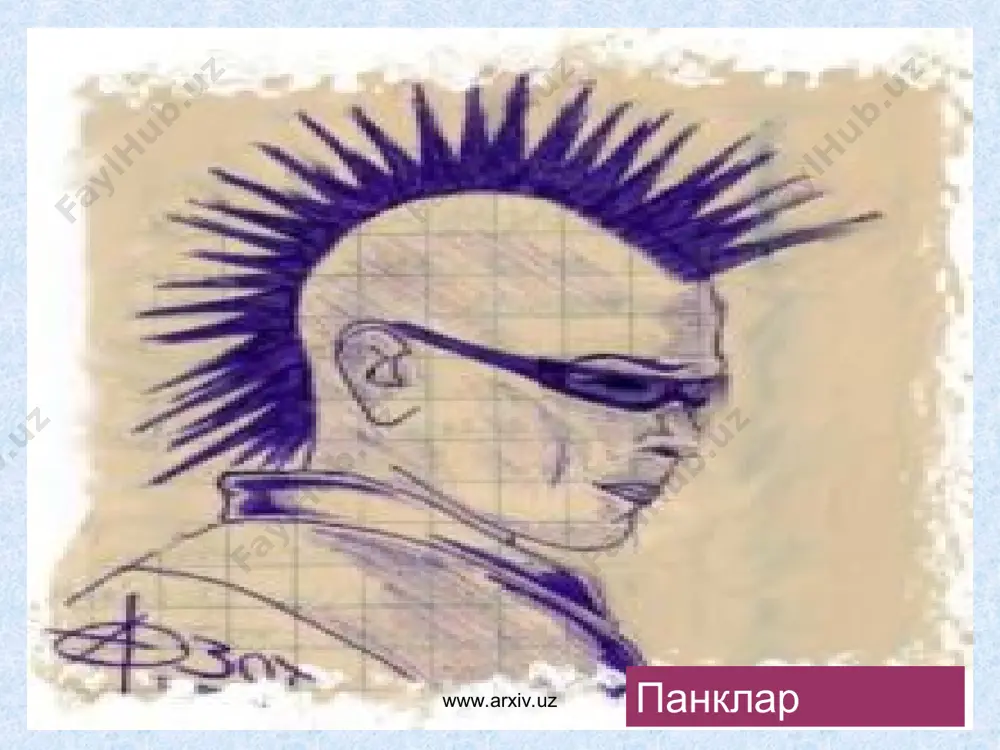 в, ҳаяжонланиш, қўрқув ва шунга ўхшаш оғир психик ҳолатларга олиб келади. агарда бундай ҳолатларда профессионал ёрдам берилмаса улар психопатологик хасталикларга дуч келишлари мумкин. кейинчалик эмо гуруҳидан чиқиб кетган ҳолда ҳам уларни ўз жонига қасд қилиш гуруҳига бемалол киритиш мумкин. www.arxiv.uz www.arxiv.uz ўсмир “эмо”ларни ташқи кўриниши орқали жинсий жихатдар бир-бирини ажратиш қийин. чунки жинсий ривошланиш белгилари хали аниқ намоён бўлмаган. оддий қилиб айтганимизда улар хали ўзи хам қайси жинсга лойиқлигини билмайдилар. шунинг учун “эмо” лар орасида жинсий жиҳатдан бисексуаллик, яъни икки жинслиликка хос бўлган белгиларни кузатишимиз мумкин. www.arxiv.uz www.arxiv.uz уларни бошқа ўсмирлардан ажратиб турадигани алохида белгилари. юз тузилиши сочлари калта ёки учун, хар хил рангга бўялган, юзининг ўнг тарафи соқ қоплами билан беркитилган. сочни 2 хил рангга бўяган. қора-бинафша, қора-сариқ, қора-қизил., юзларига хар хил рангда бўёқлар билан бўялган. бурун, қулоқларига хар хил тақинчоқлар тақилган бўлиши мумкин. www.arxiv.uz www.arxiv.uz кийинишлари – рангба ранг, тор, хар хил тақинчоқ ва маржонлар билар безатилган. тақинчоқлар …