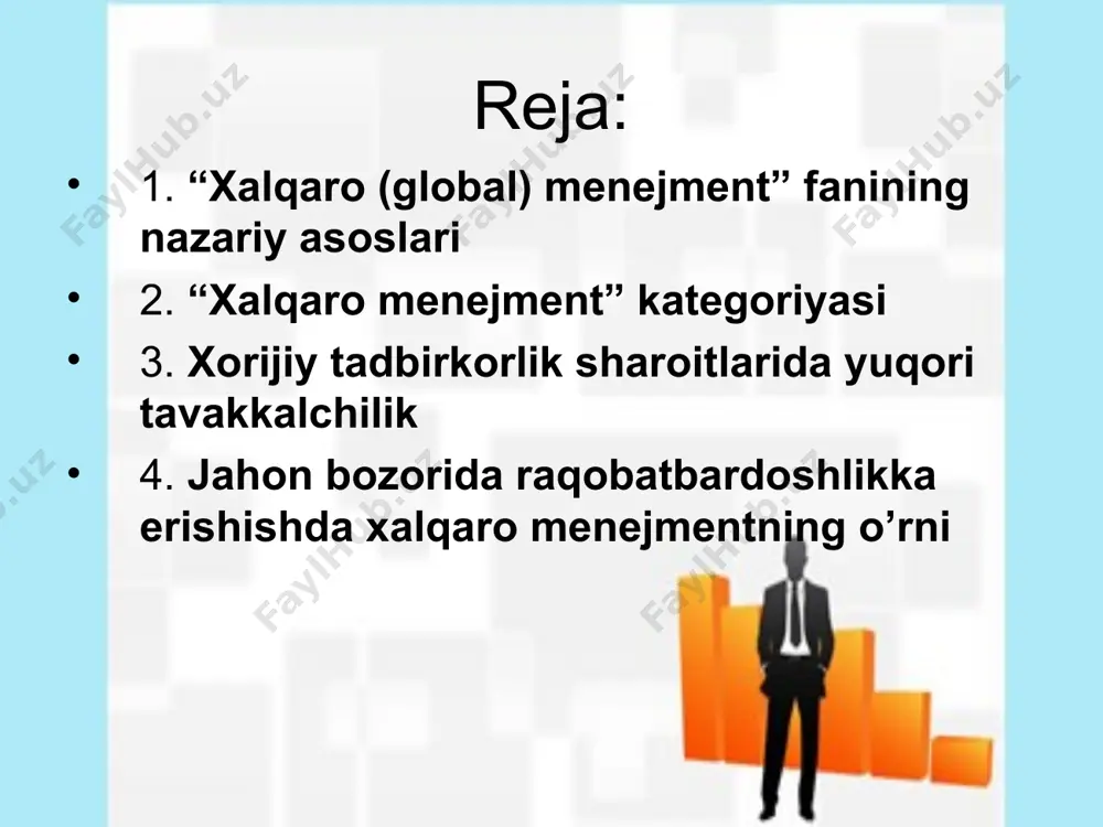 ondirilishi mumkin. mutlaq va nisbiy ustunliklarning kombinatsiyasi har bir mamlakatga tegishli bo’lgan ishlab chiqarishni tashkil qilish va davlat siyosati bilan birga turli mamlakatlarning firmalariga raqobat sharoitlarida yuqori obro’ni ta’minlaydi. tajribaning ko’rsatishicha, aqsh korporatsiyalarining yo’lovchi samolyotlarini (“boing” kompaniyasi), qudratli kompyuterlarni (“ibm” kompaniyasi), kompyuter dasturlari (“microsoft” kompaniyasi), atrof-muhit muhofazasi uchun uskunalarni, o’g’itlarni ishlab chiqarishdagi raqobatbardoshligi shubhasiz. mahsulotning xalqaro hayotiylik sikli mahsulotning xalqaro hayotiylik sikli tamoyili amerikalik iqtisodchi r.vernan tomonidan ishlab chiqilgan mahsulotning hayotiylik sikli nazariyasiga asoslanadi. u ichki va tashqi bozorlarga yangi mahsulotlar bilan chiqishda tez o’zgaruvchan kon’yunktura va o’tkir raqobat kurashi sharoitlarida tadbirkorlarning e’tiborini tovarlar va xizmatlarni ishlab chiqarish va sotish samaradorligi muammolariga qaratish maqsadida har qanday tovarni sotish jarayonini 4 bosqichga ajratadi: 1-bosqich – yangilik kiritish bosqichi. ushbu bosqich mahsulotning konstruktiv xususiyatlari va texnik xarakteristikalari xaridorlar tomonidan xali to’la o’rganilmagan vaqtda talabning qat’iy emasligi, bozorning egallanmaganligi, yangi tovarga talab o’sishining sekin kechishi bilan xarakterlanadi. bu bosqichda xaridorlar bozorda yangi mahsulotga …