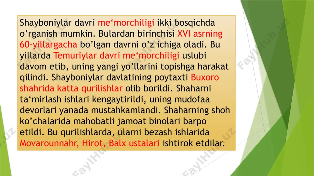 otimaning avlodidan ekanligini «isbotlab» berdi. mushrif isfaragiy (mirzo qalandar) amir umarxon saroyidagi keng ma‘lumotli kishilardan edi. 1818-yilda amir umarxon uni qoziaskar etib tayinlaydi. o’sha davrda bu eng yuqori mansablardan biri edi. 1821-yili umarxon mushrif isfaragiyga fazliy asarini qayta ishlashni topshiradi. mushrif “umarnoma”ni nasriy yo’l bilan bayon etib, uni “shohnomayi nusratpayom” («shohning g’alabalari haqida xabar beruvchi kitob») deb ataydi. umarxon hukmronligi davri va xonlikning madaniy hayoti haqida ma‘lumot beruvchi muhim manba – bu dilshodi barno qalamiga mansub «tarixi muhojiron» nomli asardir. “tarixi muhojiron» tarixiy-epizodik xarakterdagi asar hisoblanadi. muallif esdalik tarzida umarxonning 1816-yilda o’ratepaga qilgan navbatdagi yurishini tasvirlaydi. umarxon shaharni uzoq vaqt qamal qilib, qo’lga kiritadi va 13 ming odamni asir olib, ularni farg’ona vodiysiga, shahrixon yaqinidagi o’ttiz adir degan joyga ko’chiradi. shunday asarlardan biri shoira uvaysiyning «voqeoti muhammad alixon» nomli asaridir. uvaysiy umarxonning katta xotini mohlaroyim – nodira yaratgan ayollar adabiy jamoasiga mansub edi. 1842-yildagi voqealardan so’ng uvaysiy o’zining mohlaroyimdek homiysidan …
