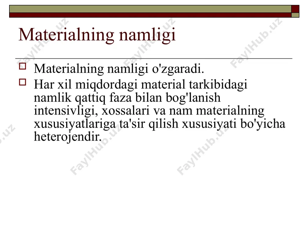 ortadi; pasaytiruvchi bosim - suv bug'ining qisman bosimi pasayadi va jarayonning harakatlantiruvchi kuchi ortadi; gaz tezligini oshirish - massa uzatish koeffitsienti va jarayon tezligini oshirish; materialni silliqlash .... moddiy balans umumiy oqimlar bo'yicha mutlaq quruq moddaga asoslangan toza havo iste'moli toza havo iste'moli maxsus havo oqimi konvektiv quritishning issiqlik balansi quritish jarayoni uchun issiqlik iste'moli: narxi isitgichdagi issiqlik quritish sxemalari oddiy sxema; qo'shimcha isitish bilan; oraliq isitish bilan; egzoz havosi aylanishi bilan; quritish vositasining yopiq aylanishi bilan. oddiy sxema qo'shimcha isitish bilan oraliq isitish bilan egzoz havosi aylanishi bilan yopiq havo aylanishi image1.png image2.png image3.png image4.jpeg image5.png image6.png image7.png image8.png image9.png image10.png image11.jpeg image12.png image13.png image14.png image15.jpeg image16.jpeg image17.png image18.png image19.png image20.png image21.png image22.png image23.png image24.jpeg image25.jpeg image26.jpeg image27.jpeg image28.jpeg image29.jpeg image30.jpeg image31.jpeg image32.jpeg