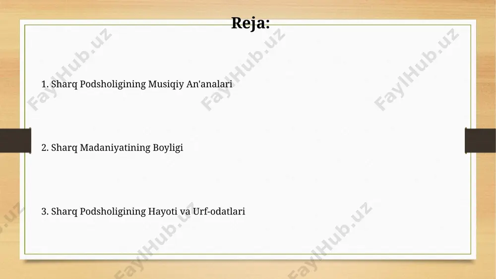y osiyoda mashhur edi. dutor, tanbur, rubob kabi an'anaviy sharq musiqa asboblarini yasashda 30 dan ortiq turdagi yog'och, metall va teri materiallardan foydalanilgan. mashhur sharq musiqachilari sharq musiqasining taniqli vakillaridan biri bo'lgan 19-asrda samarqandda tug'ilgan xoja abdulazizxonning 50 dan ortiq ashulalari bugungi kungacha saqlanib qolgan. marg'ilon shahrida 1930-yillarda tug'ilgan yusufjon jalilov o'zining noyob ijrosi bilan maqom san'atini yangi bosqichga olib chiqdi va 30 yildan ortiq sahnada ijro etdi. sharq musiqasining kelajagi sharq musiqasining kelajagi, 21-asr texnologiyalari, masalan, sun'iy intellekt va virtual haqiqat yordamida, 100 dan ortiq an'anaviy ashulalarni raqamli arxivi yaratish orqali samarqanddagi musiqa maktablarida o'qitiladi. 2030-yilga borib, toshkentdagi konservatoriyada sharq musiqasi bo'yicha yangi ixtisoslashgan bo'lim ochiladi, unda 30 dan ortiq talaba o'qiydi. sharq musiqa ta'limi va maktablari qo'qondagi musiqa ta'limi markazlari, 19-asrda 30 dan ortiq talabalarni qabul qilib, maqomlarning 12 usulini chuqur o'rganishga, shuningdek, klassik sharq musiqasi an'analarini saqlab qolishga qaratilgan edi. sharq musiqa ta'limi samarqanddagi mirzo ulug'bek rasadxonasi …