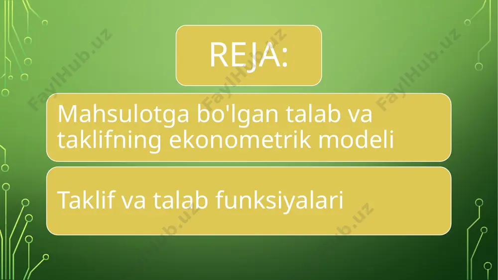 n talabi va taklifi aniqlanadi. talab funksiyasi, istalgan mahsulot uchun o'ziga xoslikka ega bo'lib, narxning miqdoriga bog'liqdir. taklif funksiyasi esa, istalgan mahsulot uchun ishlab chiqarish uchun sarflangan mablagʻlarning miqdoriga bog'liqdir. bu funksiyalar, mahsulot narxlarini va miqdorlarini aniqlash uchun kerakli ma'lumotlar va o'zgaruvchilar yordamida yaratiladi. bu ma'lumotlar odatda, tijorat statistikasi, ishlab chiqarish statistikasi, iste'mol sotsiologiyasi va boshqa iqtisodiy ma'lumotlardan tashkil topadi. ekonometrik model, mahsulotning narx va miqdorini aniqlash uchun statistik analizlarga asoslanadi. bu analizlar, istalgan mahsulot uchun o'ziga xoslikka ega bo'lgan o'zgaruvchilar yordamida bajariladi. bunday o'zgaruvchilar, masalan, istalgan mahsulot uchun o'rtacha daromad, istalgan mahsulotning narxi, ishlab chiqarish uchun sarflangan mablag'larning miqdori, istalgan mahsulot uchun reklama kiritilgan mablag'lar, iqtisodiy va ijtimoiy tashkilotlar tomonidan qabul qilingan siyosatlar va boshqa muhim o'zgaruvchilar o'z ichiga oladi. ekonometrik model yaratish, iste'molning rivojlanishini tahlil qilish va istalgan mahsulotning narx va miqdorini aniqlashda yordam beradi. model, istalgan mahsulot uchun yaratiladi va iste'molning yanada rivojlanishiga yordam beradi. model, mahsulotni …