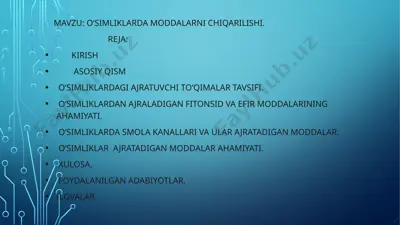 o‘simliklarda moddalarni chiqarilishi — PPTX