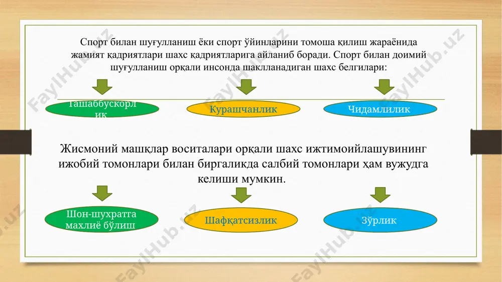 гуришда оҳудан ҳам ўзиб кета олади, камондан бехато ўқ узади, ҳар қандай паҳлавоннинг курашда елкасини ерга теккизади. шу билан бирга у санъат ихлосманди ҳамдир. у кифора (юн. олғуси) чалишни ўрганган, ҳайкалтарошликка қизиққан. бу ўша давр кишиларнинг ҳам беқиёс жисмоний кучнинг ўзигина инсон мукаммаллиги мезони бўла олмаслиги тўғрисидаги тасаввурларига ёрқин мисолдир. шунинг учун афсонавий юнон қаҳрамонлари геракл, апполон, одиссейларнинг мукаммал тана тузилишлари, кучга тўла мушаклари, яъни жисм гўзаллиги билан завқланишган. уларнинг маънавий қиёфаларини янада жозибалироқ ифодалашган. геракл апполон одиссей бу жараённи лашкарларнинг ҳар бирини ёввойи ҳайвонлар билан юзлаштириш орқали текшириб кўрганлиги ҳақида алишер навоийнинг садди искандарий асарида маълумотлар учратиш мумкин. шу сабабдан инсон комиллиги намойиши олимпия спорт ўйинларининг асосий ғояси бўлганлиги тасодифий эмас. илк умум эллин олий байрамларида спорт майдонларидаги кучлилик, чаққонлик, эпчиллик бўйича мусобақалар томошагоҳларида мусиқа, шеърият танловларига уланиб кетган. олимпия ўйинлари стадиондаги югуриш йўлакчаларига, кураш гиламларига чиқадиган, отчопарда аравалар пойгасида қатнашадиган бевосита спортчилар билан бирга файласуфлар, мусиқачилар, шоирлар, ҳайкалтарошлар, …
