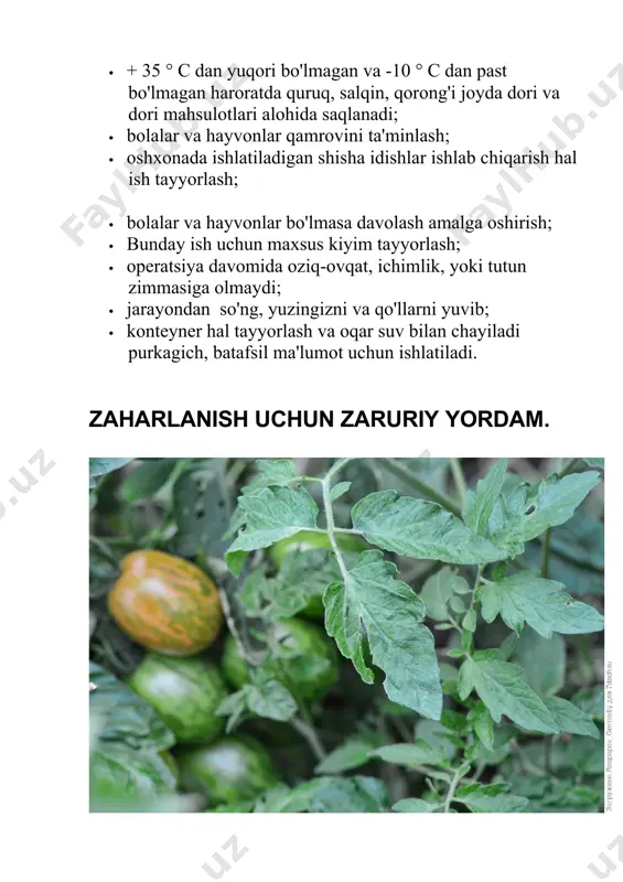 ni va qo'llarni yuvib; · konteyner hal tayyorlash va oqar suv bilan chayiladi purkagich, batafsil ma'lumot uchun ishlatiladi. zaharlanish uchun zaruriy yordam. ehtiyotkorlik bilan etibor qilinmasa, u darhol zarur chora-tadbirlar qabul qilish zarur. dori tasodifan ichki sohada bo'lsa, suv 0,5 litr ichish va kusmasını kerak. teri bilan mavzusida faol modda so'ng, kamida 10 daqiqa davomida oqib turgan suv ostida yuviladi. o'pka yoki ko'zlariga dori juda xavfli kirish yo'li. bunday hollarda, ko'z yangi havoga outputted uchuvchan moddalar, suv va vodorod peroksid ikki foiz eritmasi bilan yuvib olinadi so;ng nafas olinadi. ko'rsatilayotgan birinchi tibbiy yordam qaramay, u ishlatiladigan dori qadoqlash yorlig'ini olib, kasalxonaga murojaat qilish lozim. fungitsidlarni qo'llash shartlari va usullari. zamonaviy fungitsidlar va boshqa antifungal moddalar va ob'ektlar patogenlarga ta'sir qilish xususiyatiga, kimyoviy tabiatiga va qo'llash usullariga, ba'zan esa moddaning fizik-kimyoviy xususiyatlari bilan belgilanadigan suvga yaqinlik darajasiga qarab tasniflanadi. har qanday tasnif shartli. xuddi shu fungitsid o'simlik turiga, qo'zg'atuvchiga, dozaga, qo'llash …