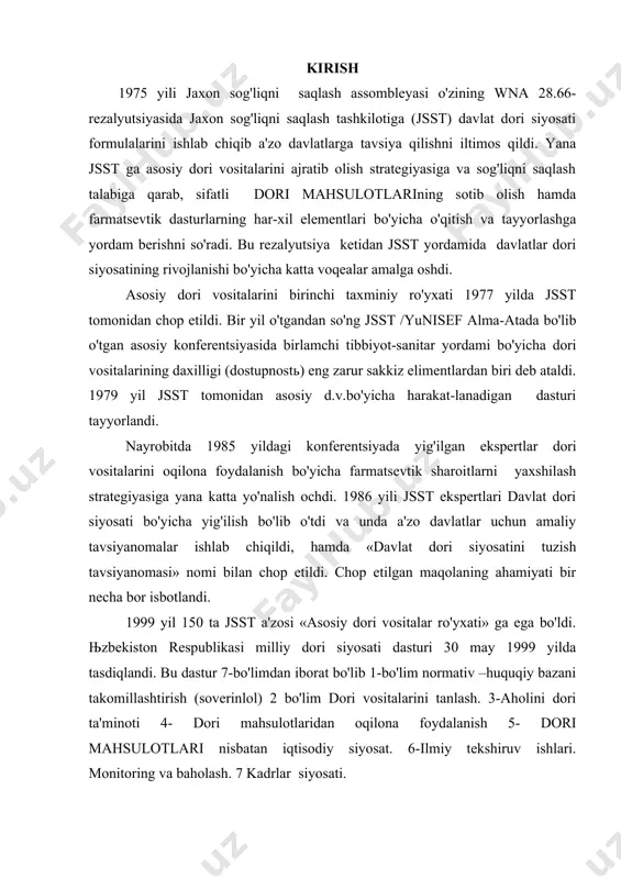 ga tashlaydi. masalan: ich kеtganga ichni kotiruvchi moddalar va boshkalar.shuningdеk u kasallarni shu kasalni o’ziga mos moddalar bilan("podobnoе podobno`mi"), bеlgilari bilan davolash kеrak dеydi. shu yo’l bilan galеn farmakologiyada galеn prеparatlarini yuzaga chikaradi va ular xozirgi kungacha uning nomi bilan ishlatilib kеlinmokda. eramizning 5 yiliga kеlib rim impеriyasi inkirozga uchraydi va arablar xukumronligi kuchayib boradi. tibbiyotda xam bu yunalish o’z ta'sirini ko’rsata boshlaydi. tibbiyotni, shu jumladan farmakologiyani rivojlanishida xozirgiuzbеkiston xududida yashab ijod etgan allomalarimiz xam o’ziga xos xissa ko’shganlar. bu o’rinda sharkning buyuk tabib va ulomalari ibn abbos (997yilda vafot etgan)ni, abu bakr ar-roziy (925 yilda vafot etgan), . abu rayxon bеruniyni va abu ali ibn sinolarni kеltirishimiz mumkin. ibn abbos yangi dorilarni avval xayvonlarda sinab kurishga; abu bakr ar-roziy esa, davolash, jarroxlik, farmakognoziya, farmakologiya va psixologiya ilmlariga yangi qoya va ixtirolar kiritishda, ayniksa "kasalliklar tarixini" birinchi bo’lib yuzaga chikarishdi. abu rayxon bеruniy-4,5 mingdan ortik o’simliklar, minеrallar, xayvonlar va ulardan …