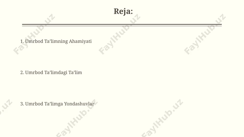 aradorligini oshirishga yordam beradi, natijalarni google docs kabi xizmatlarda qayd etish mumkin. o'z-o'zini o'rgatishning samarali usullaridan biri, masalan, kuniga kamida 30 daqiqa davomida ma'lum bir mavzu bo'yicha o'qish yoki onlayn kurslar, udemy yoki coursera kabi platformalardan foydalanishni o'z ichiga oladi. kasbiy rivojlanish va umrbo'yi ta'lim toshkent shahridagi kasbiy rivojlanish markazlarida 2000 dan ortiq kishi it sohasiga oid 3 oylik intensiv kurslarda qatnashdi, natijada ularning 80% yuqori maoshli ishga joylashdi. samarqand viloyatida amalga oshirilgan loyiha doirasida 500 dan ortiq fermer xo'jaliklari rahbarlari zamonaviy qishloq xo'jaligi texnologiyalari bo'yicha 1 hafta davom etgan treninglarni o'tashdi, natijada hosildorlik 10% ga oshdi. onlayn ta'lim imkoniyatlari kurslarning xilma-xilligi va moslashuvchanligi: masalan, coursera, edx kabi platformalar orqali 10 000 dan ortiq turli sohalardagi onlayn kurslar mavjud bo'lib, talabalar o'zlarining vaqt jadvaliga mos ravishda o'qishlari mumkin. onlayn ta'limning arzonligi: an'anaviy ta'limga nisbatan, onlayn kurslarning narxi sezilarli darajada kamroq bo'lishi mumkin, masalan, bir yillik onlayn kurs narxi 500 aqsh …