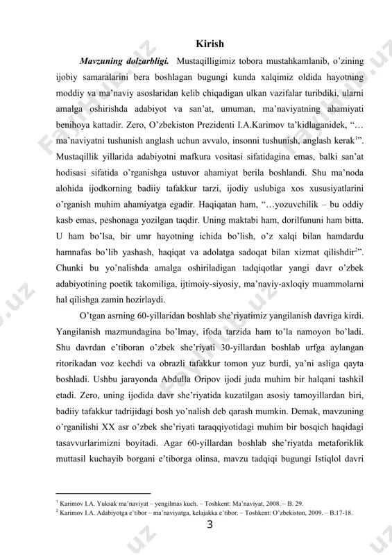 a, mantiq, psixologiya, semiotika, kognitologiya kabi ko’plab ilm sohalari ham o’zining qiziqishlari doirasida tadqiq etib keladi. o’zbek adabiyotshunosligida ham metaforani ko’chim sifatidagina tushunish barham topib, uning badiiy asarda, badiiy tafakkurda tutgan o’rni, ijodiy uslubni belgilovchilik xususiyati o’tgan asrning 80-yillaridan boshlab o’rganila boshlandi. shuningdek, metaforani tilshunoslik nuqtai nazaridan tadqiq etilgan, alohida ijodkor she’riyatida tutgan o’rnini o’rganishga bag’ishlangan tadqiqotlar yaratildi. hozirgi o’zbek she’riyatining yirik vakili abdulla oripov ijodi 60-yillarning o’rtalaridan boshlab adabiyotshunoslik va tanqidning diqqat markazida turadi deyish mumkin. shoir ijodi haqida m.qo’shjonov, o.sharafiddinov, s.mamajonov, b.nazarov, b.akramov, n.rahimjonov, o.abdullayev, s.meli, y.qosimov, n.afoqova, m.rahmonova, g.ashurova, i.jabborov, a.hamdamov kabi adabiyotshunoslar, tilshunos r.yusubova kabi ko’plab olimlarning maqola, risola va tadqiqotlari yaratilgan. jumladan, n.afoqovaning nomzodlik dissertatsiyasida shoir ijodidagi badiiy san’atlar maxsus tadqiq etilgan bo’lib, mavzumizga bevosita aloqador fikrlar bildirilgan. m.rahmonova shoir asarlarining hayotiylik va badiiy butunlik masalasini, g.ashurova shoir she’riyatining obrazlar tizimi, g’oya va badiiy ko’lamining xalqona, milliy qirrasini ilmiy asosda o’rgangan. biroq shunga qaramay, hozirga …