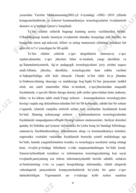 anish orqali o’quvchilarni bilimini tekshirish. kurs ishining ob’ekti: c# dasturlash tilida boshlang'ich sinf o'quvchilari uchun ayirish amali haqida o`quvchilarga ma`lumot berish. kurs ishining predmeti: c# dasturlash tilida boshlang'ich sinf o'quvchilari uchun ayirish dasturini tuzishda metodlardan foydalanish. i bob.nazariy qisim 1.1 microsoft visual studio haqida microsoft korporatsiyasi o‘zining oynalar bilan ishlovchi va dunyoda engko‘p tarqalgan va juda ham ko‘p foydalanuvchilar tomonidan ma‘qullanganoperatsion tizimi windows uchun ishlab chiqqan visual studio (vs) muhiti hamfaqatgina oynalar orqaligina ishlaydi. unda mavjud barcha dastrulash tillarioynalarga bo‘lingan va shu oynalar yordamida bir biriga bog‘langan. vs yuklashuchun pusk->program->microsoft visual studio->microsoft visual studioketma ketligini bajarish kerak.vs yuklanganda odatda quyidagi ko‘rinishdabo‘ladi. birinchi navbatda,vs yuklanganda start page muloqot oynasi ochiladi.1.1.1-chizma. ms visual studio muloqot oynasi. 1.1.2-chizma bosh sahifa oynasi 81.recent projects – avval ishlangan loyihalardan 6 tasi ekranda ko‘rsatilganbo‘ladi, ularni ustiga sichqonchaning chap tugmasini ikki marotaba bosish orqaliishga tushirish mumkin, shu bo‘limning pastki qismida open: projects va create:projects bandlari bo‘lib, open …