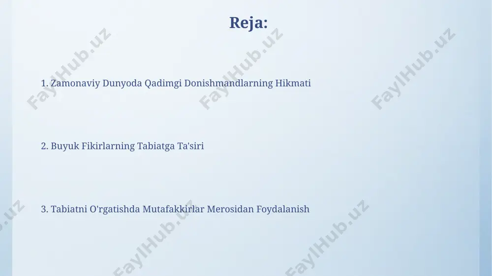 hga xizmat qiladi. ekologik axloq, tabiatga nisbatan 3 asosiy qiymat – hurmat, mas’uliyat va adolat tamoyillariga asoslanadi, bu esa insoniyatning tabiiy muhit bilan 100% uyg’unligini ta’minlashga qaratilgan. uyg'onish davri va tabiat uygʻonish davri tabiatshunosligiga katta hissa qoʻshgan leonardo da vinchi kabi shaxslar 500 dan ortiq anatomik chizmalar yaratish orqali inson tanasi va tabiatning oʻzaro bogʻliqligiga eʼtibor qaratishgan. uygʻonish davri faylasuflari, 15-16-asrlarda, tabiatni insoniyatning mukammal yaratilishi sifatida emas, balki oʻrganish va tushunish kerak boʻlgan mustaqil mexanizm sifatida koʻrishgan. tabiat haqidagi qadimgi yunon falsafasi aristotelning tabiatshunoslikka oid asarlari, jumladan, “fizika” va “hayvonlar tarixi”, o‘rta asrlar va undan keyingi davrlarda tabiatni tushunishga katta ta’sir ko‘rsatgan. qadimgi yunon faylasuflari, masalan, thales va anaksimandr, tabiatni 4 element – yer, suv, havo va olov – asosida tushuntirib berishgan. yangi davr va tabiat fani empirizm va induktiv mantiq 17-18-asrlardagi tabiatshunoslikka katta ta'sir ko'rsatib, kuzatish va tajribalarga asoslangan ilmiy uslubni rivojlantirdi. yangi davr tabiatshunosligida 17-asrda nyutonning gravitatsiya qonuni …