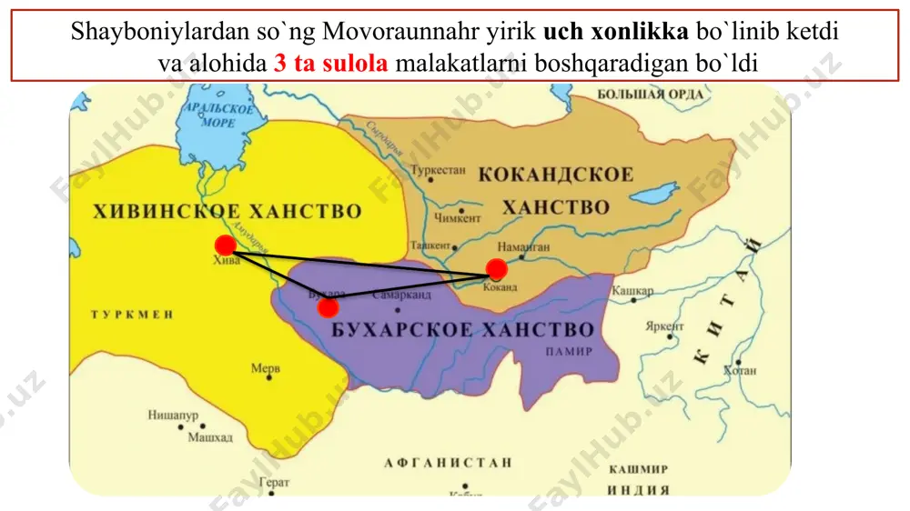 ilan raqobat qila oldi. -1732-yil qo`qon qurildi. qayonatasi oqbo`ta beyni o`ldirgan 1733-yil o`ldirilgan laqabi zolimxon. 1805-yil xon unvonini oldi. - amakisi hojibekni o`ldirgan 1810-yil oltiqushda o`g`li shoxrux bilan otib o`ldirildi nodirani eri. - 1818-yil musulmonlar amiri bo`ldi madalixon murodxon 13-yoshda taxtga chiqqan mallaxon 1875 (iyul– oktabr) nasriddin xudoyor 1822 – 1841 yil nodirani o`g`li taxtdan voz kechgan 1845-yil 7 kun xon bo`lgan va qatl etilgan 1845 – 1858 yil 1858-1862 yil andijon hokimi olimbek o`ldirgan o`rdani orqa eshigdan qochib, ruslar surgunida bo`lgan image2.png image3.jpeg image4.jpeg image5.jpeg image6.jpeg image7.jpeg image8.png image9.jpeg image10.png image11.jpeg image12.jpeg image13.gif image14.jpeg image15.jpeg image16.png image17.jpeg image18.png image19.jpeg image24.jpeg image20.jpeg image21.jpeg image22.jpeg image23.jpeg image25.jpeg image26.jpeg image27.png image28.png /docprops/thumbnail.jpeg