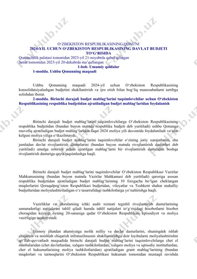 o‘zbekiston respublikasining davlat budjeti to‘g‘risida qonunchilik — DOC
