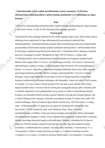 tabiatshunoslik va uni o‘qitish metodikasining xususiy masalalari — DOCX