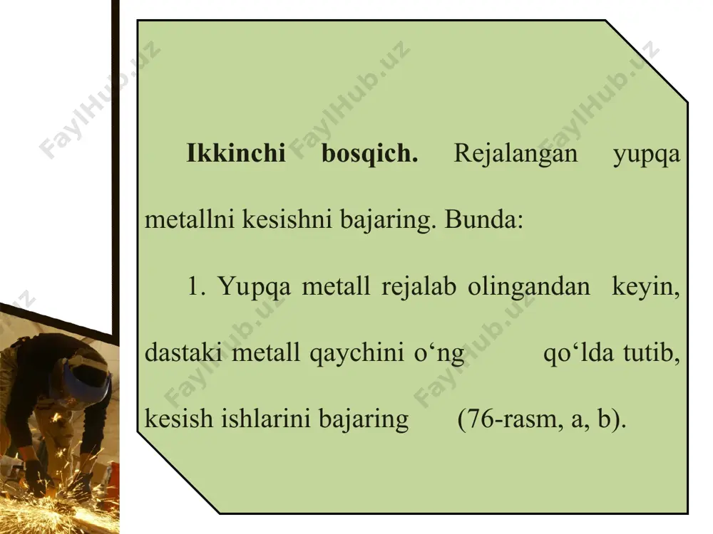 metallga ishlov berish turlari (rejalash, kesish, to‘g‘rilash, bukish) 5-sinf - Page 5