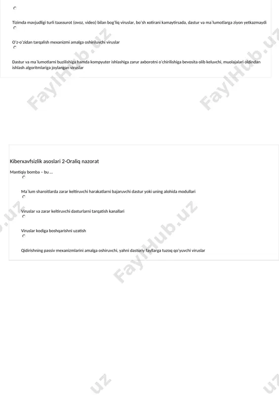 barcha kompyuter va tugunlar bir-biri bilan o‘zaro bog‘langan bo‘ladi kiberxavfsizlik asoslari 2-oraliq nazorat tarmoq kartasi nima? hisoblash qurilmasining ajralmas qismi bo‘lib, qurilmani tarmoqqa ulash imkoniyatini taqdim etadi odatda signalni tiklash yoki qaytarish uchun foydalaniladi tarmoq qurilmasi bo‘lib, ko‘plab tarmoqlarni ulash uchun yoki lan segmentlarini bog‘lash uchun xizmat qiladi ko‘plab tarmoqlarni ulash uchun yoki lan segmentlarini bog‘lash uchun xizmat qiladi. qabul qilingan signalni barcha chiquvchi portlarga emas balki paketda manzili keltirilgan portga uzatadi kiberxavfsizlik asoslari 2-oraliq nazorat switch nima? ko‘plab tarmoqlarni ulash uchun yoki lan segmentlarini bog‘lash uchun xizmat qiladi. qabul qilingan signalni barcha chiquvchi portlarga emas balki paketda manzili keltirilgan portga uzatadi tarmoq qurilmasi bo‘lib, ko‘plab tarmoqlarni ulash uchun yoki lan segmentlarini bog‘lash uchun xizmat qiladi odatda signalni tiklash yoki qaytarish uchun foydalaniladi hisoblash qurilmasining ajralmas qismi bo‘lib, qurilmani tarmoqqa ulash imkoniyatini taqdim etadi kiberxavfsizlik asoslari 2-oraliq nazorat router nima? qabul qilingan ma’lumotlarni tarmoq sathiga tegishli manzillarga ko‘ra (ip manzil) …