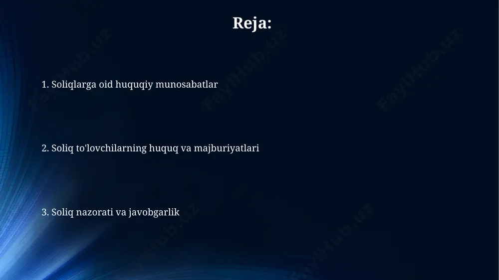 ularni hal qilish tartibi 2023-yilda andijon viloyatida soliq tekshiruvlari natijasida 30 dan ortiq soliq to‘lovchilarga nisbatan 1 million so‘mdan ortiq jarima qo‘llanilgan. soliq nizolari bo‘yicha 10 kun ichida toshkent shahar soliq boshqarmasiga shikoyat qilish mumkin, agar nizolar 5000 aqsh dollaridan oshmasa, sudga murojaat qilish shart emas. soliq nazorati va tekshiruvlar 2022 йилда самарқанд вилоятида ўтказилган 50 та солиқ текширувидан 30 тасида солиқ қонунчилигининг бузилиши аниқланган. солиқ тўловчиларнинг 2023 йилдаги ҳисоботларини текширишда тошкент шаҳри бўйича ўртача 15%лик камчиликлар аниқланган. soliq qonunchiligini buzganlik uchun javobgarlik soliq kodeksining 226-moddasiga ko‘ra, soliq hisobotlarini topshirish muddatlarini buzganlik uchun 500 ming so‘m dan 1 million so‘m gacha jarima solinishi mumkin, bu miqdor huquqbuzarlikning og‘irligiga qarab o‘zgaradi. soliq qonunchiligini buzganlik uchun 15 kun muddat ichida jarima to‘lash kerak bo‘lsa, kechiktirilgan har bir kun uchun 0,3% miqdorida penalti qo‘llaniladi, bu esa toshkentda joylashgan korxonalar uchun ham qo‘llaniladi. xalqaro soliq huquqi davlatlararo soliq nizolarini hal qilish uchun oʻzbekiston, masalan, …