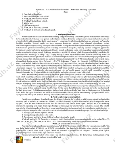 arxivlashtirish dasturlari — DOCX