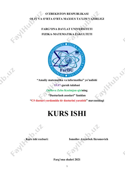c# dasturi yordamida tir dasturini yaratish — DOC