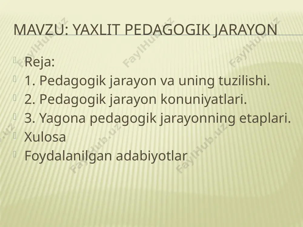 gik jarayon qonuniyatlari – bu ob’ektiv mavjud bo’lgan, takrorlanadigan, barqaror hodisalar orasidagi ma’lum aloqadorlik, mazkur jarayonning alohida tomoni. qonuniyatlar nima va pedagogik jarayonda qanday bog’langan, nima bilan u bog’liqlikda ekanligini ko’rsatadi. pedagogik taraqqiyot sifatidagi bu qadar murakkab, katta va dinamik tizimda ko’plab turli tavsifiy aloqalar namoyon bo’ladi. zamonaviy pedagogikada pedagogik jarayon qonuniyatlarning yagona tas-nifi mavjud emas. shu sababli quyida mavjud tasniflardan ba’zilarini ko’rib o’tamiz. i. p. podlasыy tasnifi bo’yicha: tarbiya va ijtimoiy tizimlarning aloqadorligi: aniq tarixiy sharoitlardagi tarbiya xarakteri jamiyatning ehtiyojlari, iqtisodiy, milliy-madaniy o’ziga xosliklari bilan aniqlanadi. ta’lim va tarbiya orasidagi: bu jarayonlarning o’zaro bog’liqligini, ularning ko’ptomonlama o’zaro ta’sirini, birligini belgilab beruvchi aloqadorlik. tarbiya va faoliyatning aloqadorligi: tarbiyalash – faoliyatning turli turlariga tarbiyalanuvchilarni jalb etish demakdir. tarbiya va shaxs faolligining aloqadorligi: agar uning ob’ek-ti(shaxs) bir paytning o’zida sub’ekti sifatida aks etsa, tarbiya muva-faqqiyatli amalga oshadi, ya’ni shaxs o’zining faol xulq-atvorini, shaxsiy erkinligini, mustaqilligini, faoliyatdagi ehtiyojini namoyon etadi. tarbiya va muloqotning …