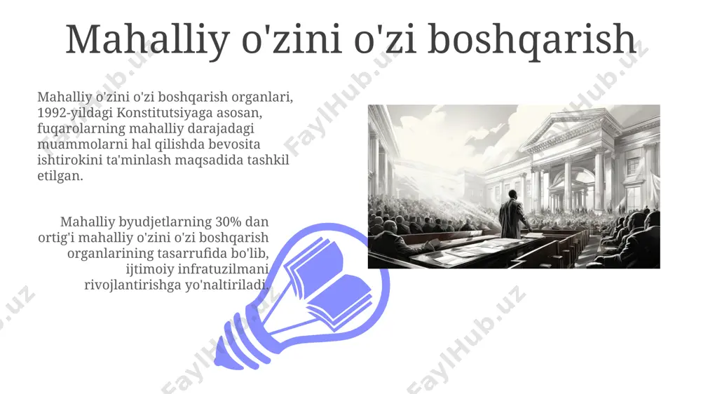 n erkinligi va diniy tashkilotlar toʻgʻrisida”gi oʻzbekiston respublikasining qonuni konstitutsiyaviy huquqlarni amalga oshirishda muhim rol oʻynaydi, samarqand viloyatida ham ushbu qonun qatʼiy bajarilishi taʼminlanadi. qonun chiqaruvchi hokimiyat oʻzbekiston respublikasi oliy majlisining ikki palatasi – qonunchilik palatasi va senat 1994-yildan buyon qonun chiqaruvchi hokimiyatni amalga oshirib keladi, ularning vakolatlari konstitutsiya bilan aniq belgilangan. senat qonun loyihalarini tasdiqlash yoki rad etish huquqiga ega; viloyatlar va toshkent shahri vakillari mamlakat miqyosida muhim qonunlarni muhokama qilishda ishtirok etadilar. sud hokimiyati sud hokimiyati tizimida 3 bosqichli sudlar tizimi – tumanlararo, viloyat va oliy sudlar joriy etildi, bu esa adolatning samaraliroq ta’minlanishiga xizmat qildi. oʻzbekiston konstitutsiyasining 1992 yildagi qabul qilinishidan keyin sud hokimiyatining mustaqilligi va vakolatlari ancha kengaytirildi, viloyatlar va toshkent shahar sudlarining tizimi takomillashtirildi. ijroiya hokimiyat 01 02 ijroiya hokimiyatning 12 ta viloyat va toshkent shahri boʻylab tarmoqlangan tuzilmasi, uning samaradorligini oshirish uchun 2020-yildan keyin bir qator islohotlar oʻtkazilganligini koʻrsatadi. sales 1st qtr 2nd qtr …